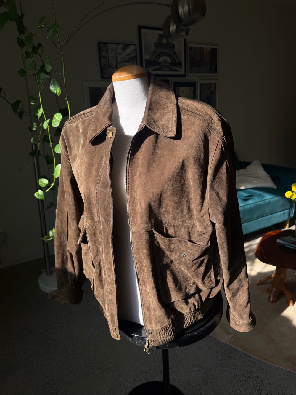 Zara Brown Suede Bomber Jacket - Picture 2 of 7